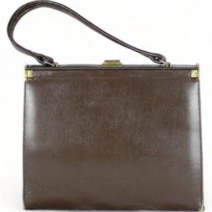 Vintage Paragon Top Handle Bag Brown Metal Frame Bag Gold Tone Grannycore PU76